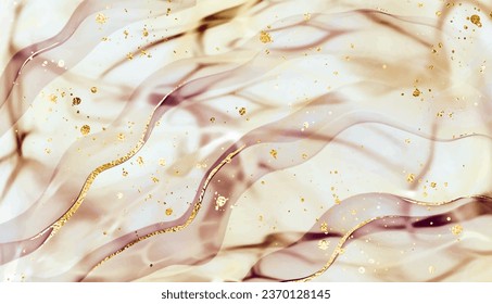 Onyx stone background texture with gold veins and glitter splatters.