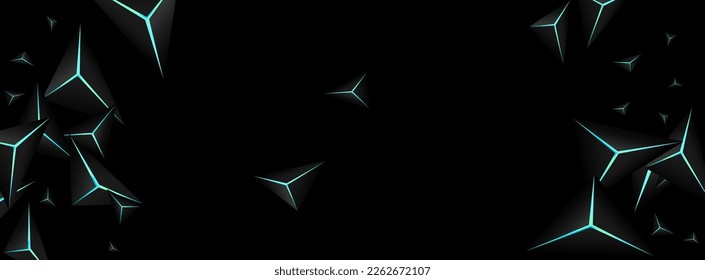 Onyx-Dreieck-Hintergrund, schwarzer Vektorgrafik. Blau Neon Prism Geometric. Kristalltiefe Karte. Jet Black Gradation Backdrop.