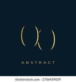 OO Abstractas diseño de logotipo dorado. Abstractas composición de símbolos de oro sobre un fondo azul marino oscuro