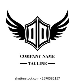 OO bold shield logo with wings, customizable with letters A to Z. Perfect for brands seeking a powerful symbol of strength, freedom, and ambition