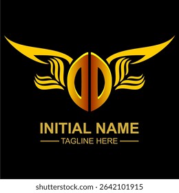 OO Golden Wing Emblem Logo with elegant gold wings, sleek and modern design. Ideal for branding, creative projects, luxury businesses, or artistic ventures.