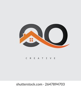 OO House Letter Logo – Creative Real Estate Monogram with Roof Shape and Home Icon for Property, Architecture and Modern Branding Identity