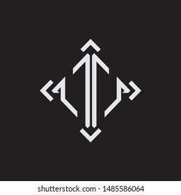 OO Logo Abstract letter Monogram with Arrow in every side isolated on black background