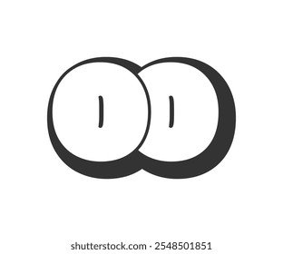 OO logo, bubble comic lettering, rounded in graffiti style black and white silhouette. Trendy preschool O and O letter text for festival party, personal initials, children funky print and web. 