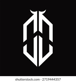 Monograma do logotipo OO com forma de chifre isolado modelo de design preto e branco sobre fundo preto