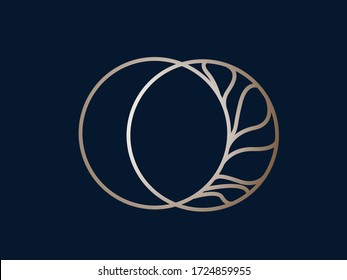 OO monogram logo. Letter o creative typographic icon.Decorative lettering sign.Gold metal alphabet initials isolated on dark background. Modern, beauty style characters for company branding.