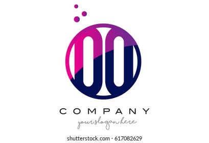 OO O Circle Letter Logo Design with Purple Magenta Dots Bubbles Vector Illustration