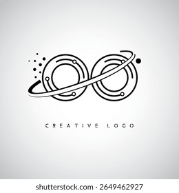 OO Orbit Monogram Logo - Futuristic Minimal Letter mark with Circular Line Art, Tech-Inspired Dots and Space Motion Concept for Modern Branding Identity (Logotipo de Monograma de Órbita OO - Marca de Letra Mínima Futurista com Linha de Arte Circular, Pontos Inspirados na Tecnologia e Conceito de Movimento Espacial para Identidade de Marca Moderna)