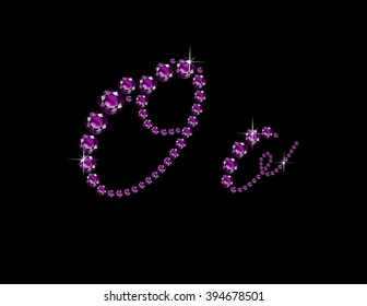 Oo in stunning Amethyst Script precious round jewels, isolated on black. Vector EPS-10 file, transparency used. 