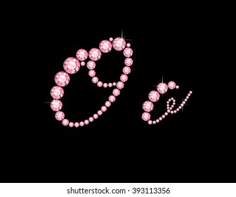 Oo in stunning Rose Quartz Script precious round jewels, isolated on black. Vector EPS-10 file, transparency used. 