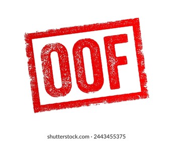 OOF is an expression used to convey various emotions or reactions to express discomfort, stress, or sadness, text concept stamp