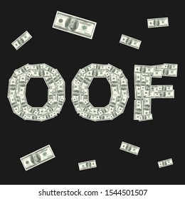 Oof Font made of 100 dollars on a black background