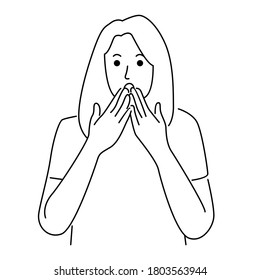 Ooops. Surprised woman. Line art vector illustration