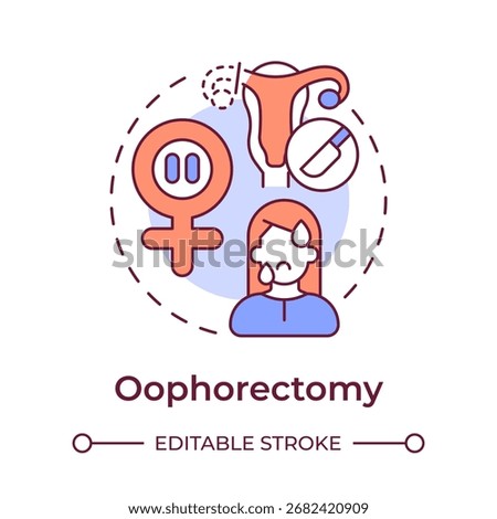 Oophorectomy multi color concept icon. Surgical climacteric. Removal of ovaries. Cause of menopause. Round shape line illustration. Abstract idea. Graphic design. Easy to use in blog post