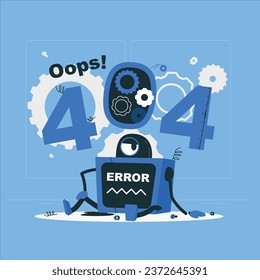 oops 404 error with broken robot concept vector design illustration