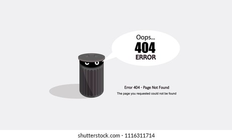 Oops 404 error page, vector template.cartoon from the trash.