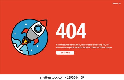 Oops 404 Page Interface Design with Rocket Ship Vector Illustration