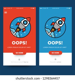 Oops 404 Page Interface Design with Rocket Ship Vector Illustration