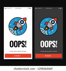 Oops 404 Page Interface Design with Rocket Ship Vector Illustration