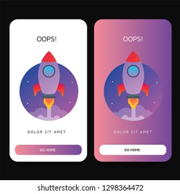 Oops 404 Page Interface Design with Rocket Ship Vector Illustration
