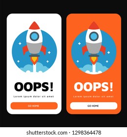 Oops 404 Page Interface Design with Rocket Ship Vector Illustration