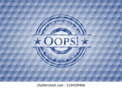 Oops! blue hexagon emblem.
