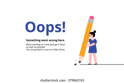 Oops Broken Pencil 404 Error Page, Vector Template