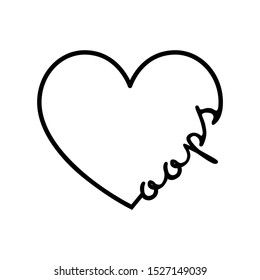 Oops - calligraphy word with hand drawn heart. Lettering symbol illustration for t-shirt, poster, wedding, greeting card