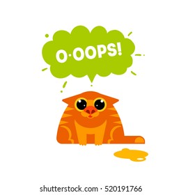 OOPS card with cat isolated on white background. Fun excuse concept vector illustration. Error idea web banner. Cat mistake. Expression oops.