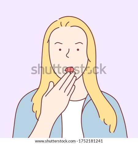 Oops. A close-up portrait of a young, cute, very happy, funky manager with eyes wide open holding his hands near his mouth. Hand drawn style vector design illustrations.