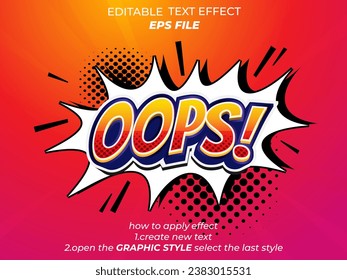 oops comic style text effect, font editable, typography, 3d text. vector template