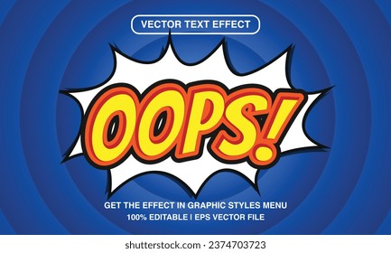 Oops editable text effect template, comic pop art cartoon text style	