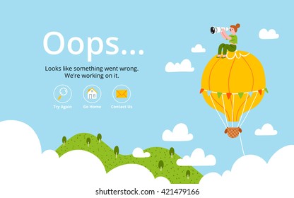 Oops error page with hot air balloon