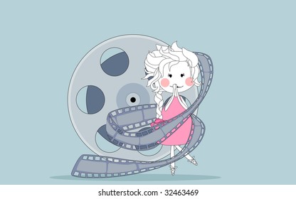 oops... girl wrapped in a film reel