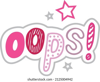 Oops! Hand drawn Lettering exclamation in cartoon style