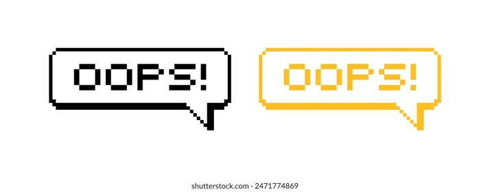 Oops icons. Message pixel bubble icons. Linear and flat styles. Vector icons.