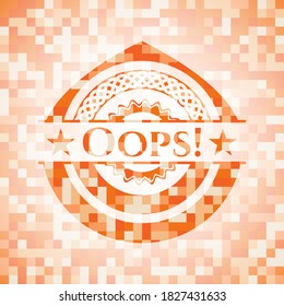 Oops! orange tile background illustration. Square geometric mosaic seamless pattern with emblem inside. 