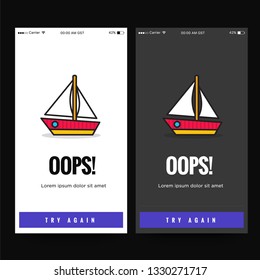 Oops Page Interface Design with Boat Illustration