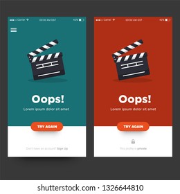Oops Page Interface Design with Clapperboard Vector Illustration