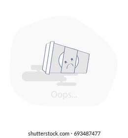 Oops, Page not Found, 404 Error or does not exist illustration concept. Inverted cup of coffee is very upset. Cute flat line UX UI cartoon element vector concept for web and mobile design.