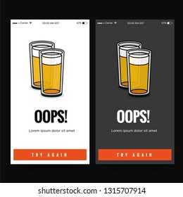 Oops Page UX Interface Design with Beer Glass Illustration