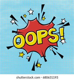 Oops! phrase in speech bubble. Comic text. Vector bubble icon speech phrase. Comics book balloon. Halftone background.