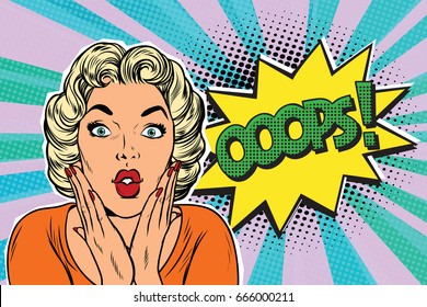 Oops Pop Art Blond Woman. Retro Vector Illustration