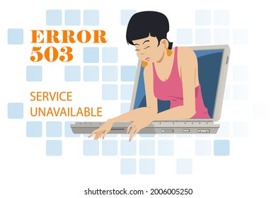 Oops Problem Man Business Concept. Website Error 503 Service Unavailable. Illustration Concept For Mobile Website And Internet Development.