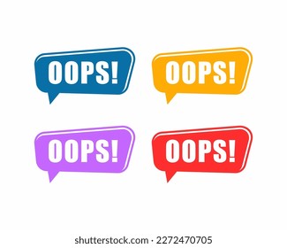 oops set on speech bubble like big mistake icon. flat trend modern oops or sudden issue logotype graphic web design element isolated on white background