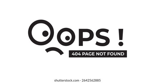 Oops Desculpe 404 Página Não Encontrada Design - Criativa Personalizada Banner Página de Erro, Minimalista Preto e Branco Oops Desculpe 404 Gráfico para Sites, Ilustração de IU de Página de Erro Amigável