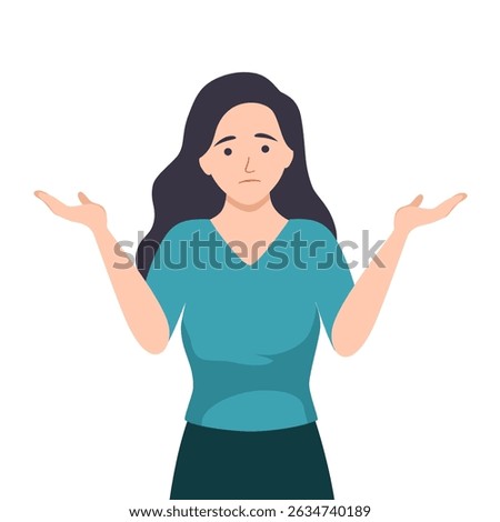 Oops. Sorry. I don't know. Portrait of confused young businessman shrugging shoulders, shows helpless question gesture, spread his hands, he does not know what to do, concept illustration in cartoon.