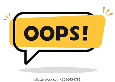 Oops speech bubble. Gele oeps spraakbubbel. Flat Oops cartoon stijl trend moderne grafische web design. Ops tekst, voor print op shirt, kaart, poster oops. Zwart, geel en wit. Vectorillustratie.
