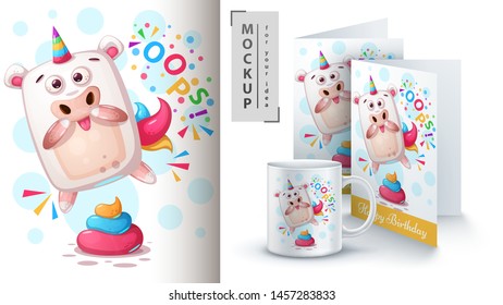 Oops unicorn - mockup for your idea. Vector eps 10