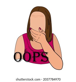 Oops. Vector illustration of a sticker template. The woman says OMG and apologizes.The emotion of surprise and shock.